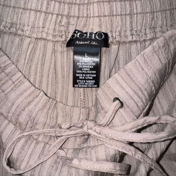 Tan Stripe Textured Lightweight Drawstring Pants - Picture 4 of 9